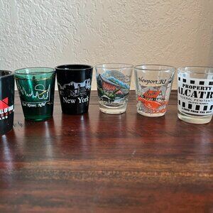 VTG Shot Glass Lot of 6 US Destinations Souvenirs New York Twin Towers Alcatraz